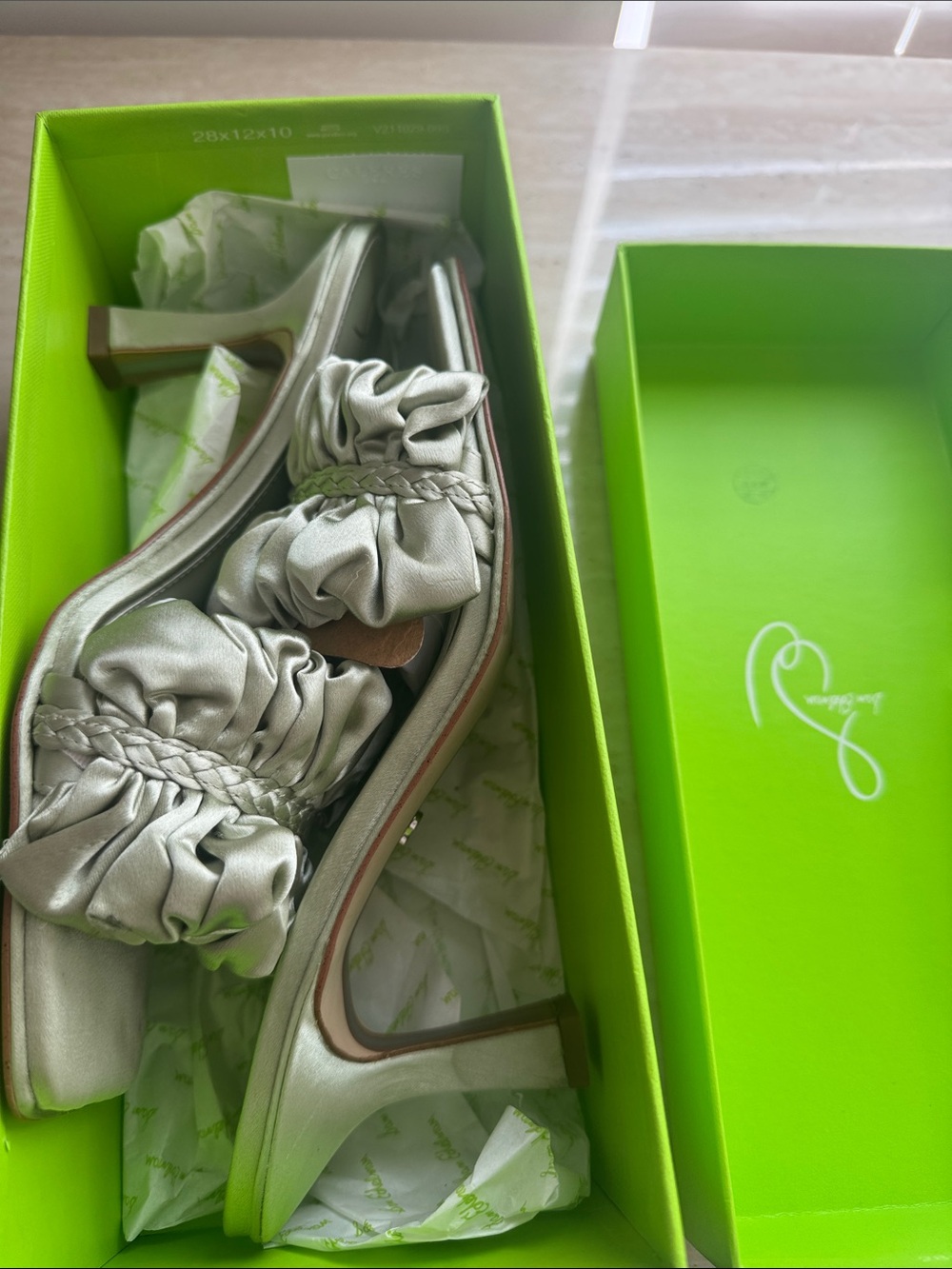 Sam Edelman Silver Ruched Satin Slingback Heels
